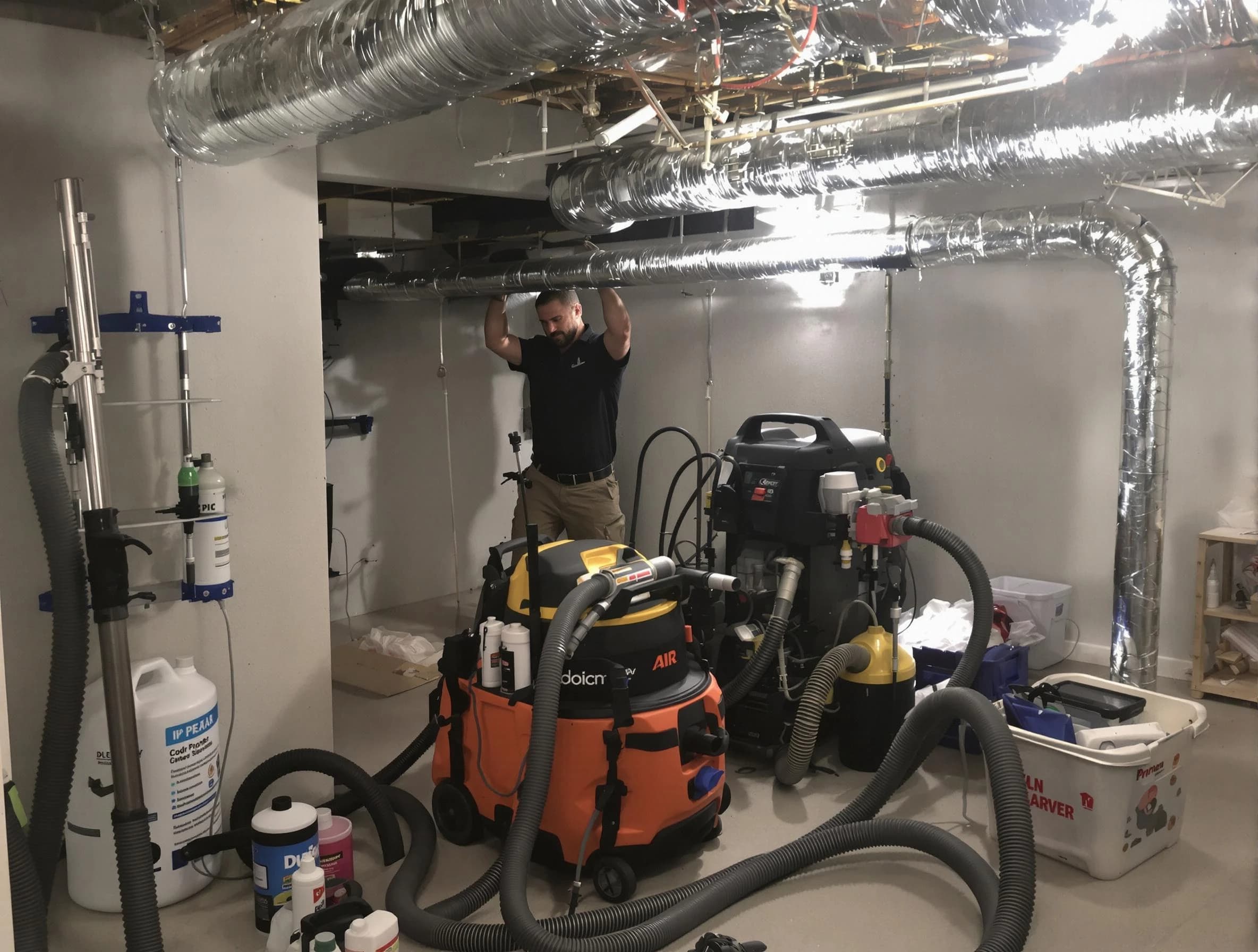 West View Air Duct Cleaning specialist performing professional mold removal from air ducts using safety equipment in West View