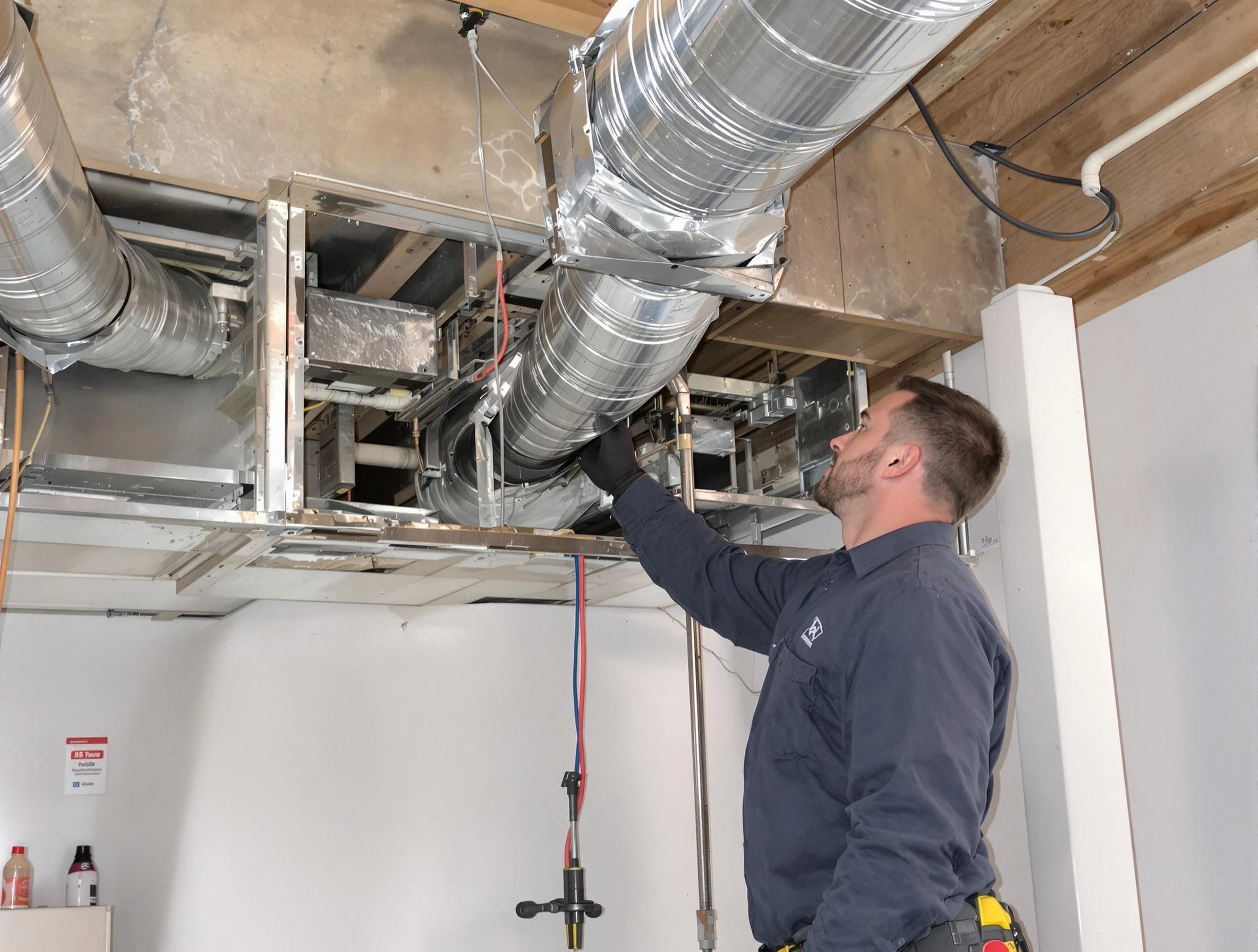 West View Air Duct Cleaning technician performing professional air duct repair using specialized tools in West View