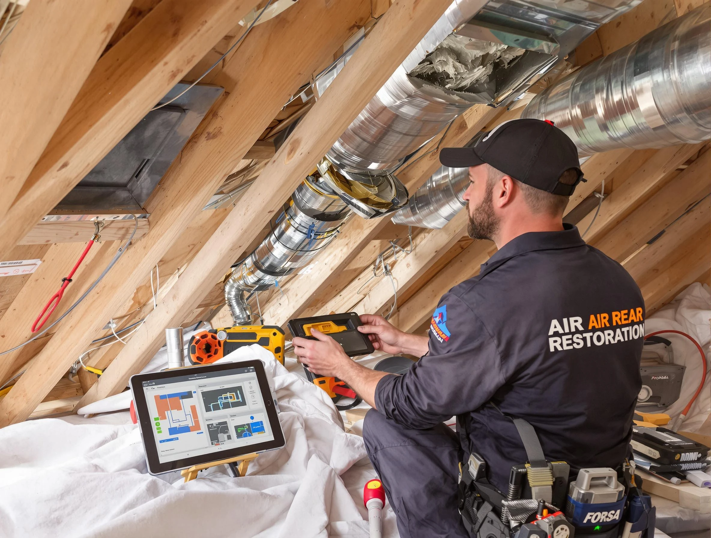 West View Air Duct Cleaning technician performing precise duct repair work in West View