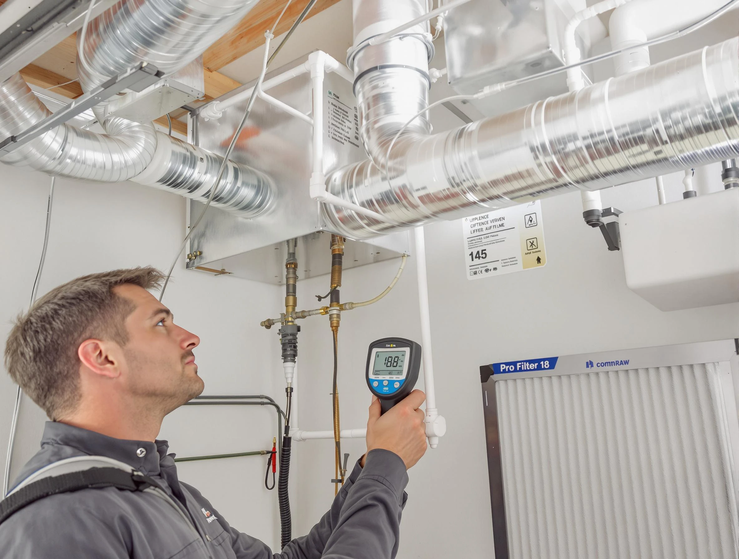 West View Air Duct Cleaning expert conducting detailed filter system inspection using diagnostic tools in West View