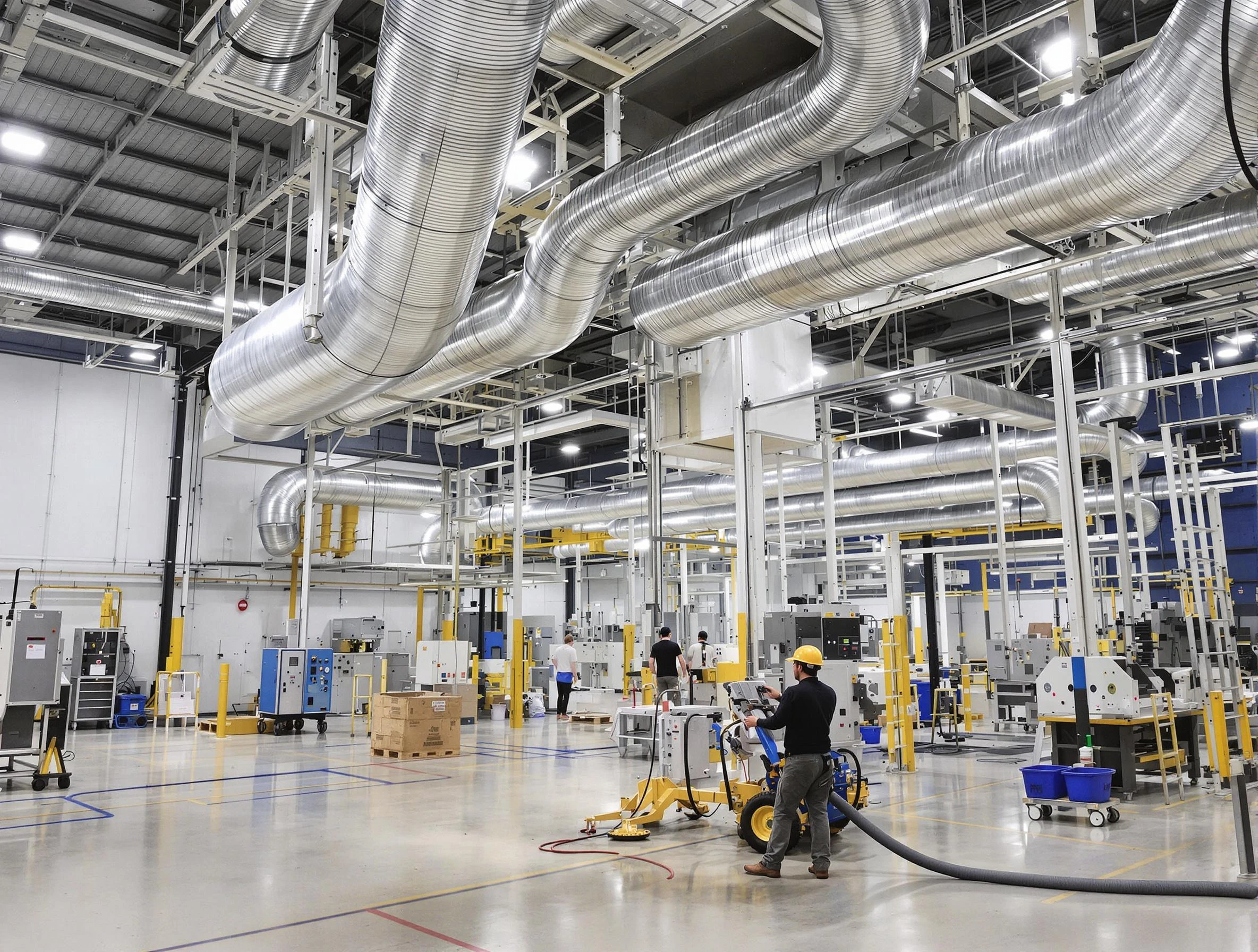 West View Air Duct Cleaning team performing comprehensive industrial duct cleaning at a large facility in West View