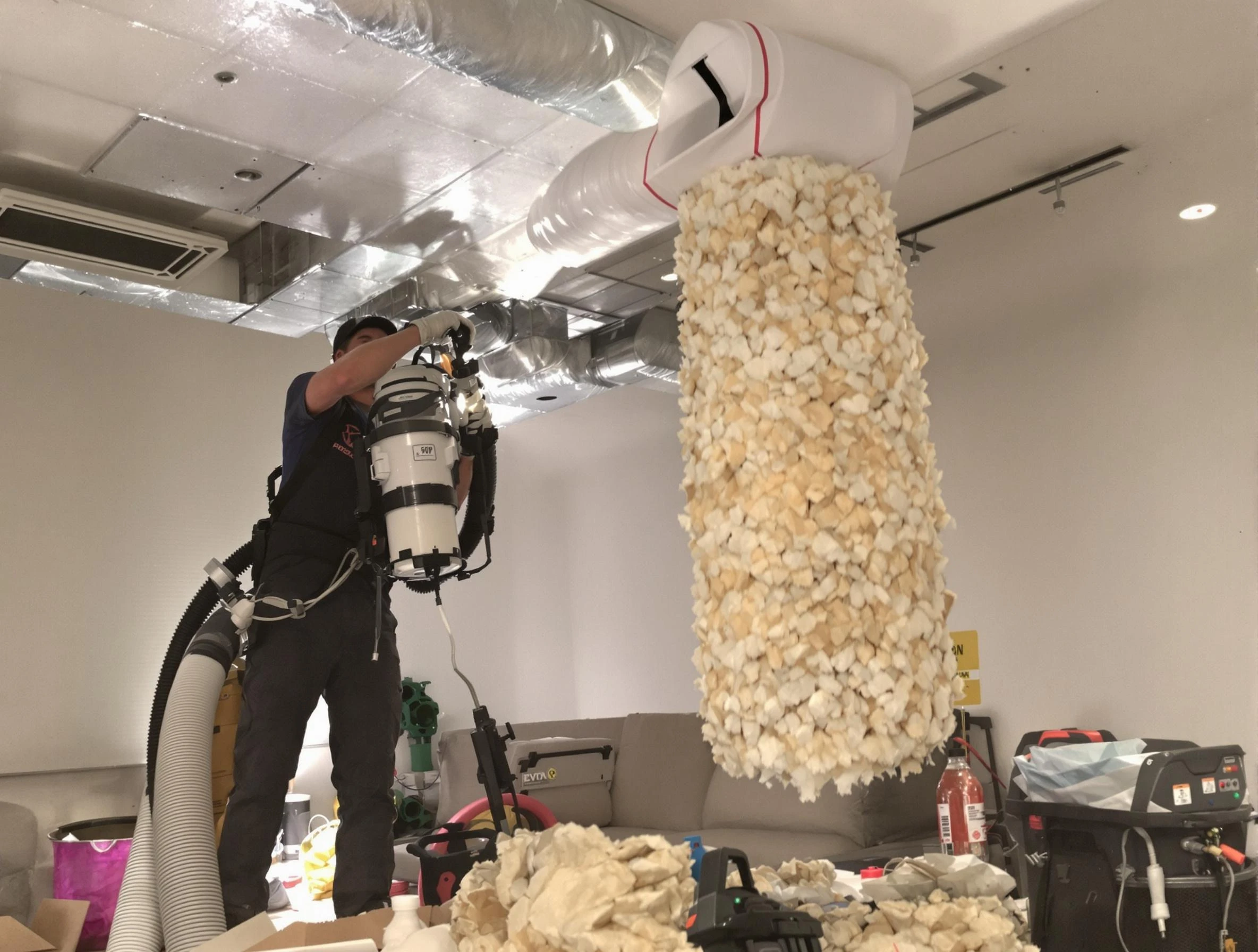 West View Air Duct Cleaning technician performing precision vacuum insulation removal in a residential property in West View